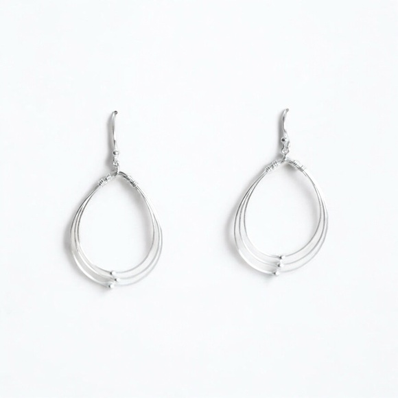 Sterling Silver 3 Wire Beaded Teardrop Dangle Earrings - Picture 2 of 7
